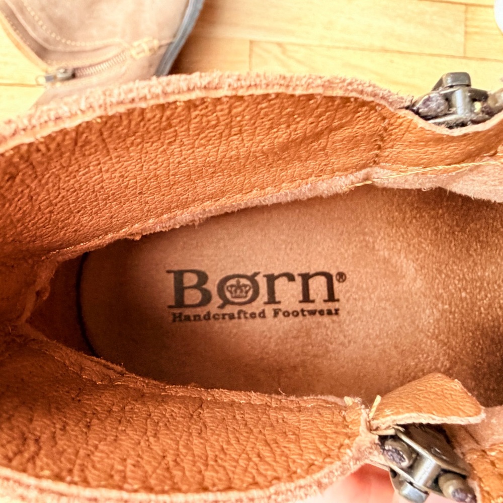 Born Taupe Suede Ankle Booties with Side Zip - Picture 3 of 8